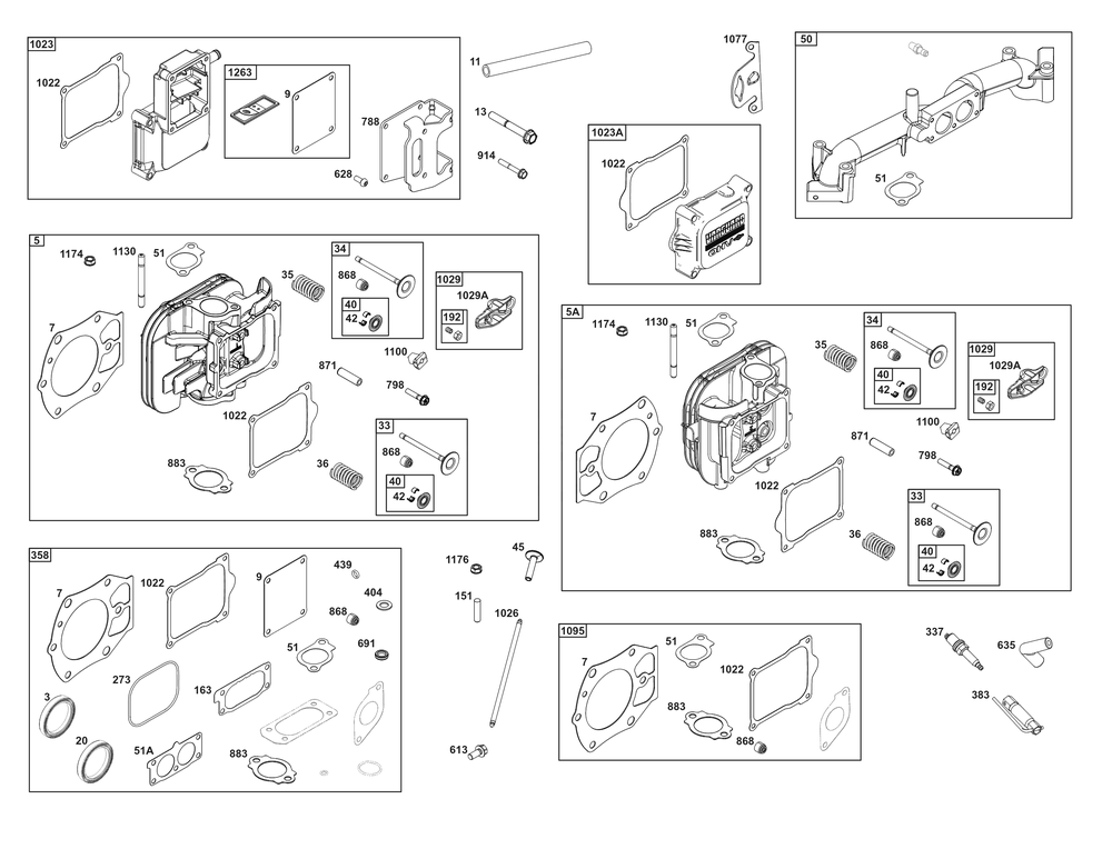 Cylinder Head Group Diagram and Parts List for 613777-2215-J1 400000 - 699999 Briggs and Stratton Engine